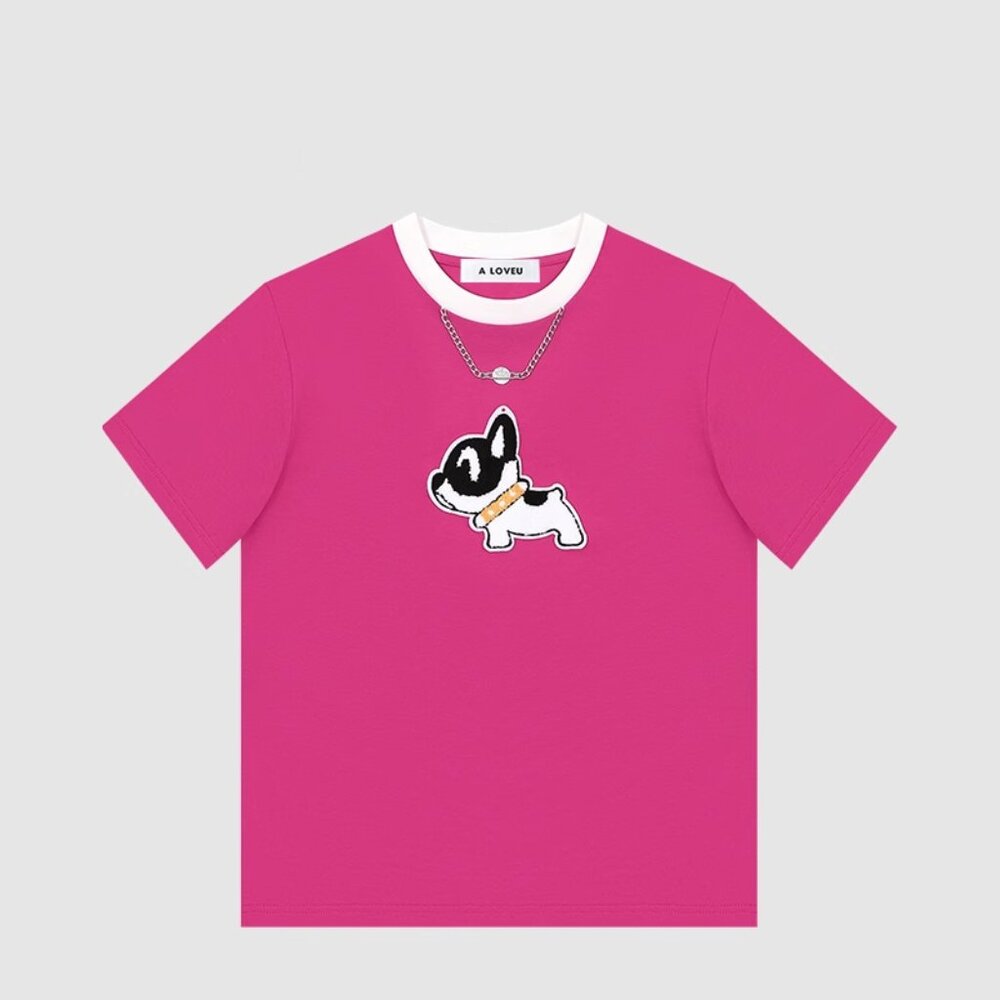 A Loveu Dog Embroidered Short-Sleeved T-Shirt